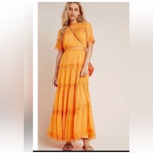NWOT Anthropologie size 2P Cipriana Tiered lace maxi dress